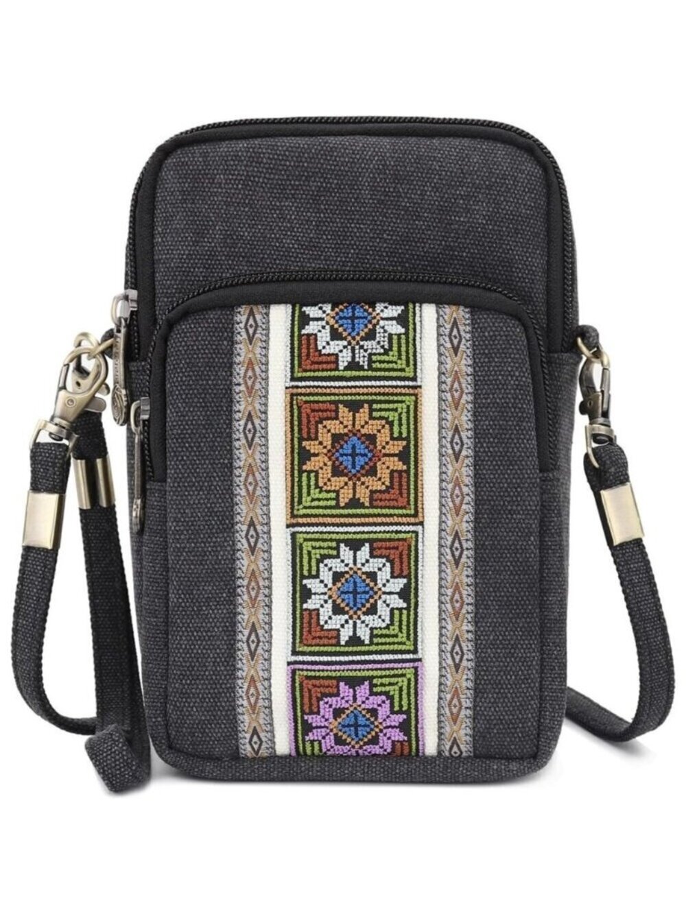 Women's S4 Black Vintage Embroidered Cute Mini Cross Body Bag Small Handbag